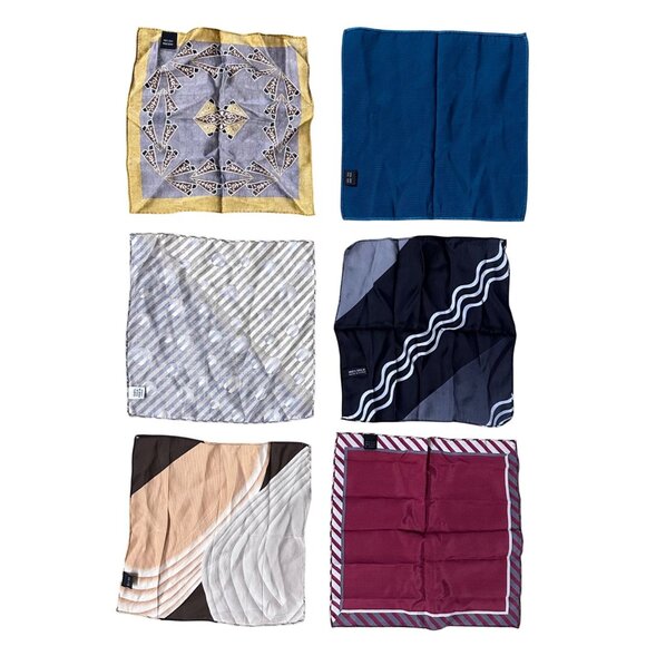 Vintage Silk Pocket Squares Lot Of 6 Mens Handkerchiefs Hankies 1980s Retro - Picture 3 of 8